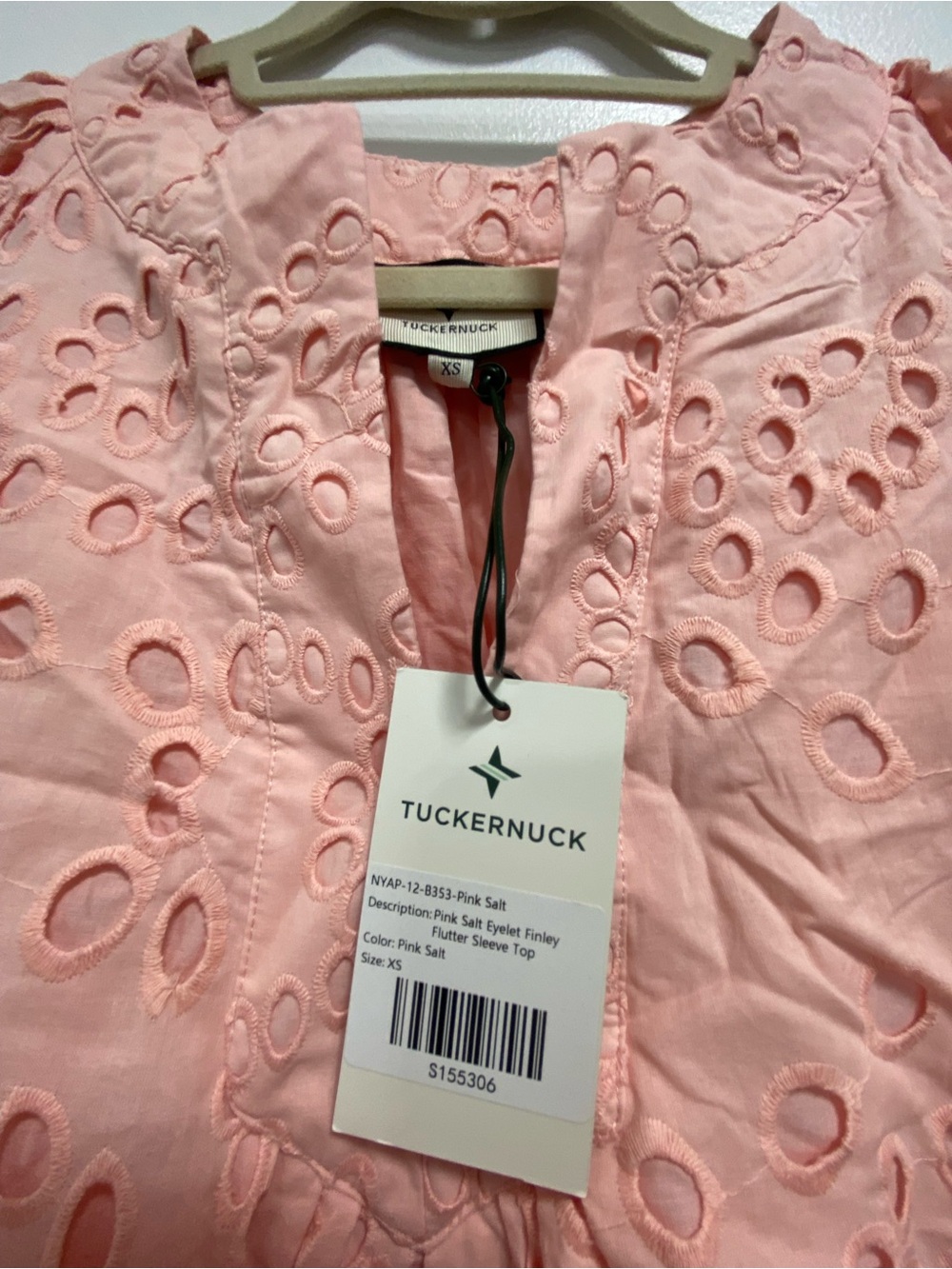 Tuckernuck Blush Pink Eyelet Flutter-Sleeve Top - Picture 5 of 7